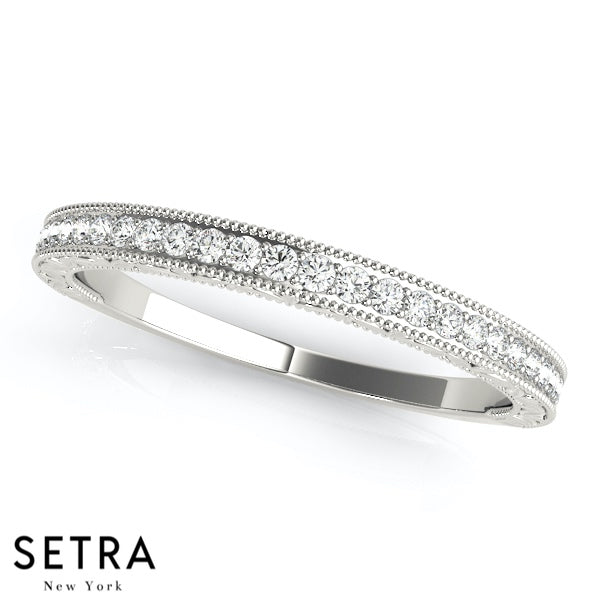 VINTAGE 14K DIAMOND MILGRAIN CHANNEL SET WEDDING BAND – Setra New York