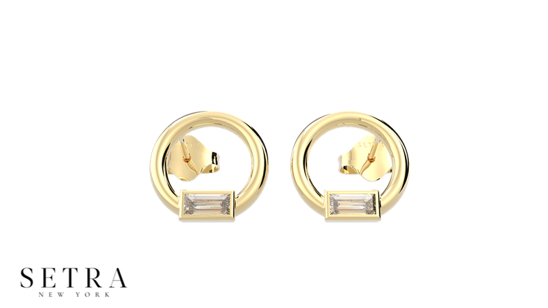 Circle  Of Love Baguette Diamond Bezel Earrings 14k Gold