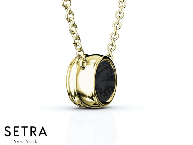 Solitaire Black Diamond 14kt Gold Necklace