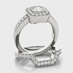 Set Of Engagement Rings 14kt Gold For Square Cushion Cut Diamond