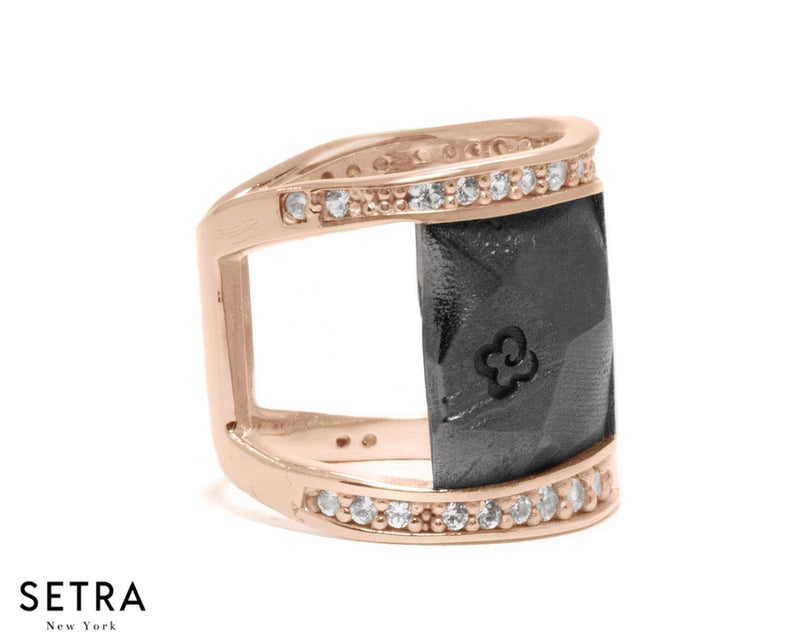 Design by kukka Collections 18kt Fine Rose Gold Diamonds & Basalt Subduction RING
