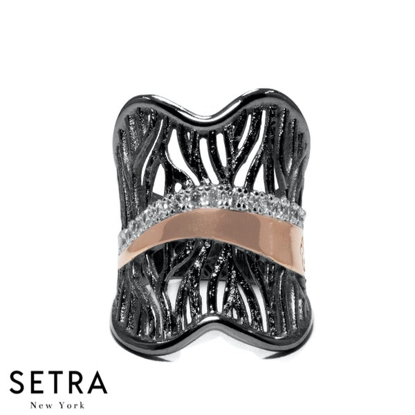 Woods Eternal Fine 14k Pink Gold with Black and White Rhodium Diamond Ring
