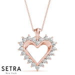 14K Fine Gold Diamond Heart Necklaces Prong Set