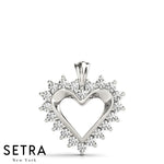 14K Fine Gold Diamond Heart Necklaces Prong Set