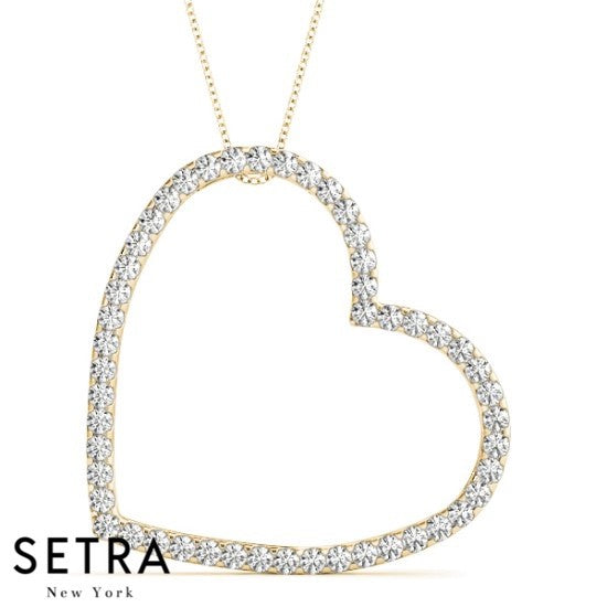 Hanging Heart Diamond Necklaces 14kt Gold
