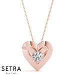 Round Cut Diamond Solitary Heart Necklace 14kt Gold