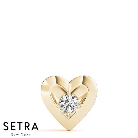Round Cut Diamond Solitary Heart Necklace 14kt Gold