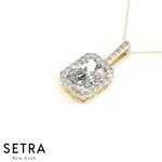 Lab Grown Diamonds Solitaire Halo Necklace 14kt Gold