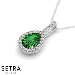 Diamonds & Green Pear Shape Emerald Necklace