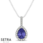 Diamonds & Pear Shape Sapphire Necklace 14kt Gold