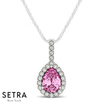 Diamonds & Pear Shape Pink Sapphire Necklace 14kt Gold
