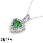 Diamonds & Try Angle Green Emerald Necklace 14kt Gold