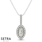 Lab Grown Diamonds Necklace Halo Center Marquise  Cut 14kt Gold