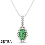 Diamonds & Marquise Green Emerald Necklace 14kt Gold