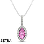 Diamonds & Marquise Rose Sapphire Necklace 14kt Gold