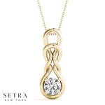 Lab Grown Solitary Round Cut Diamond Love Knot Necklace 14kt Gold