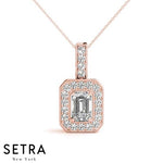Lab Grown Diamonds Solitaire Halo Necklace 14kt Gold