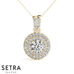Double Row Diamonds Halo Necklace 14kt Gold