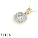 Double Row Diamonds Halo Necklace 14kt Gold
