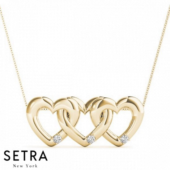 Triple Heart Diamond Necklaces 14kt Gold