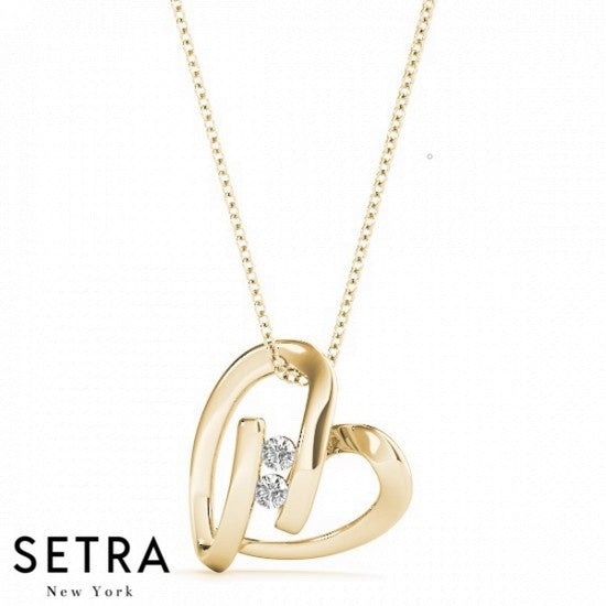 Unique Design Diamond Heart Necklace 14kt Gold
