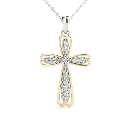 Vintage Diamond Cross Necklace 14kt Gold
