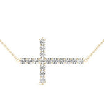 Horizontal Diamond Cross Necklace 14kt Gold