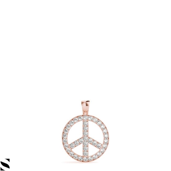 Lab Grown Peace Sign Solid Diamond Necklace Fine 14kt Gold