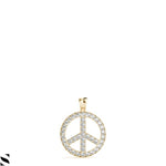 Lab Grown Peace Sign Solid Diamond Necklace Fine 14kt Gold