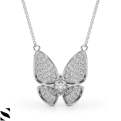 Lab Grown Diamonds  Marquise & Round Cut Butterfly Necklace 14kt Gold