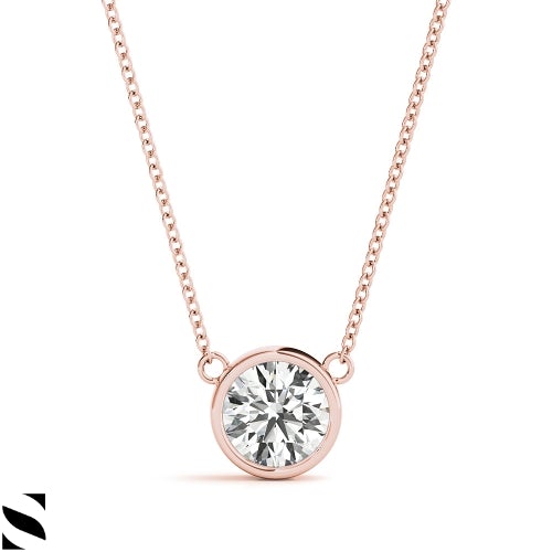 Lab Grown Diamond Round Cut Solitary Necklace 14kt Gold