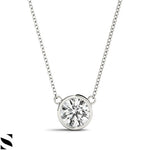 Round Cut Lab Grown Diamond Solitary Necklace Fine 14kt Gold in Bezel Setting