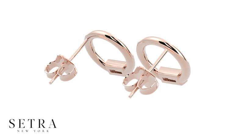Circle  Of Love Baguette Diamond Bezel Earrings 14k Gold