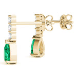Pear Shape Gem Emerald & Round Cut Diamonds Hanging Earring 14kt Gold