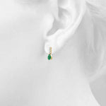 Pear Shape Gem Emerald & Round Cut Diamonds Hanging Earring 14kt Gold