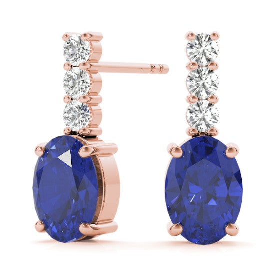 Lab Grown Diamond & Oval Sapphire 14K Gold Earrings