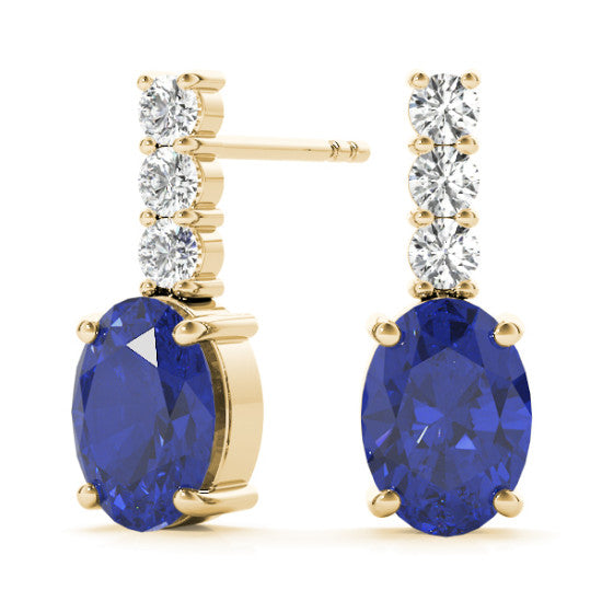 Oval Shape Gem Emerald & Round Cut Diamonds Hanging Earring 14kt Gold