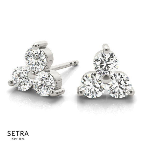 3 Stone Diamonds Stud Earrings 14kt Gold