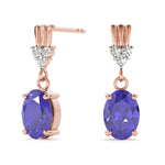 Oval Shape Sapphire & Round Cut Diamonds Hanging Earring 14kt Gold