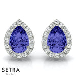 Lab Grown Diamond & Pear Sapphire 14K Gold Halo Stud Earrings