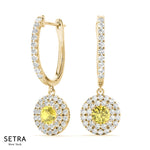 Yellow Sapphire & Round Cut Diamonds Dangling Earring 14kt Gold