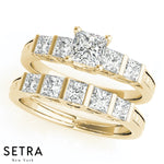 Side Princess Cut Diamond Engagement Ring 14K Gold