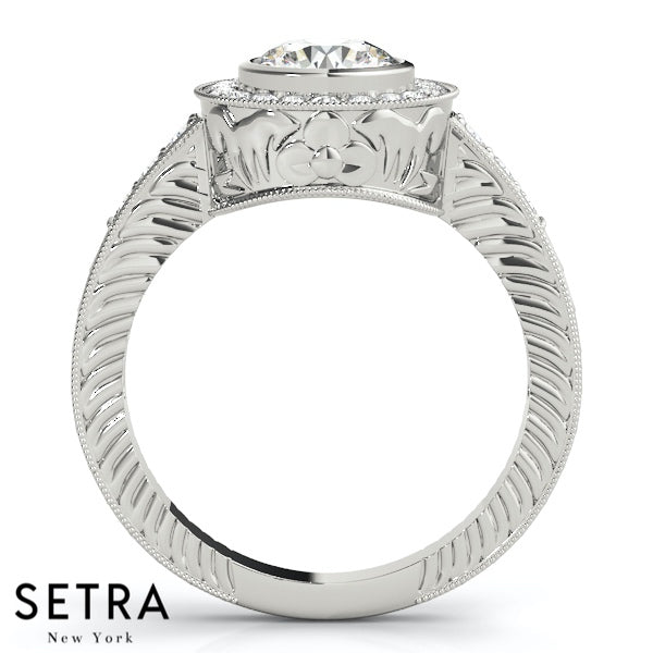 Vera Round Milgrain Halo Engagement Ring
