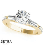 Lab Grown Diamond Baguette & Round Engagement 14kt Gold Ring