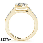 Set Of Engagement Rings 14kt Gold For Marquise Cut Diamond