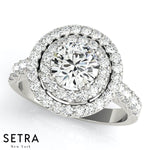 Double Halo Semi-Mount For Round Cut Diamond Open Top Engagement 14kt Gold Ring