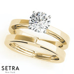 MATCHING SET OF EUROPEAN SOLITAIRES DIAMOND ENGAGEMENT & BAND 14K GOLD RINGS