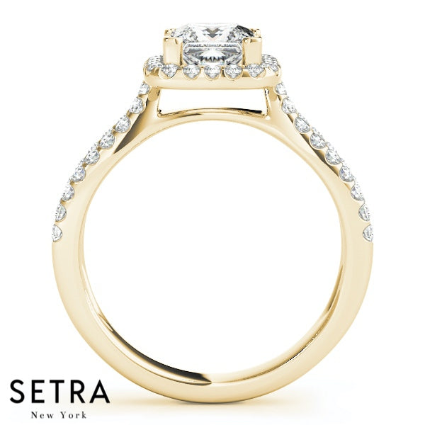 Set Of Split Shank Halo Diamond Engagement Ring 14kt Gold