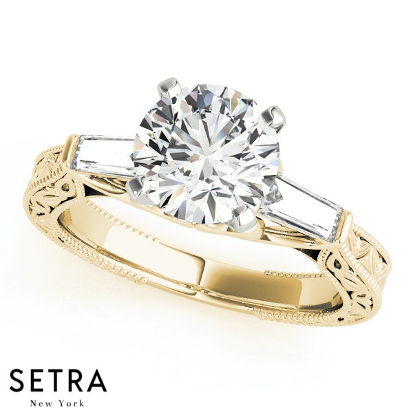 Art Deco Baguette Tapered Diamond 14k Gold Engagement Ring