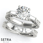 Art Deco Baguette Tapered Diamond 14k Gold Engagement Ring